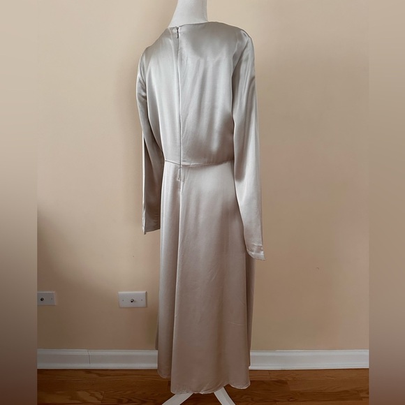 Fabiana Filippi Champagne Jewel Neck Long Sleeve Satin Dress - Picture 7 of 11